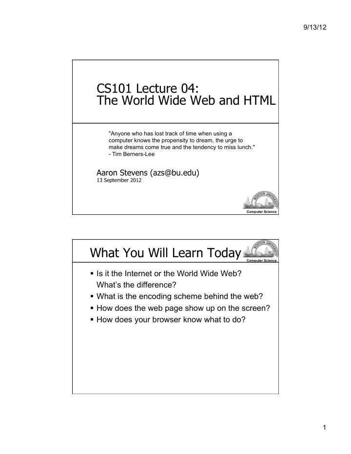 cs101 lecture 04 the world wide web and html