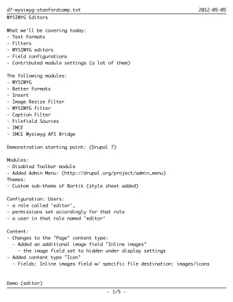 d7-wysiwyg-stanfordcamp.txt  2012-05-05  WYSIWYG Editors  What we'll be covering today:  - Text