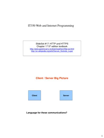 IT350 Web and Internet Programming  SlideSet #17: HTTP and HTTPS Chapter 17 5 th edition textbook