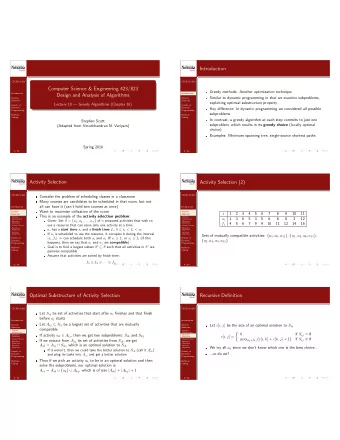 Introduction  CSCE423/823  CSCE423/823  Computer Science &amp; Engineering 423/823  Greedy methods: