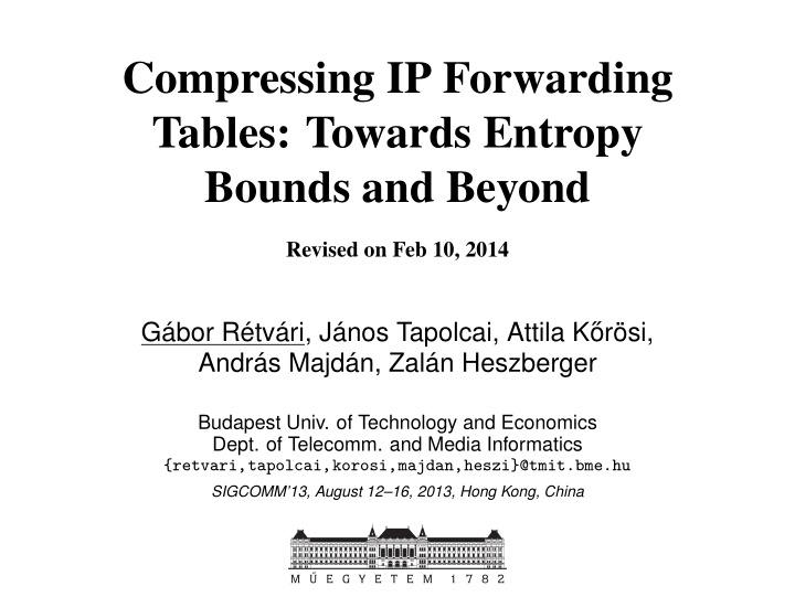 compressing ip forwarding tables towards entropy bounds