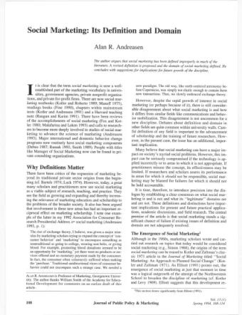 I t is clear that the temi social marketing is now a well-  new paradigm. The old way, like