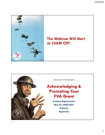 Acknowledging &amp;  Promoting Your  FVA Grant  Contract Requirements  New For 2020-2021  Publicity