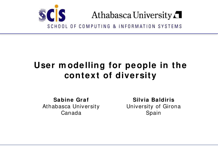 user m odelling for people in the context of diversity