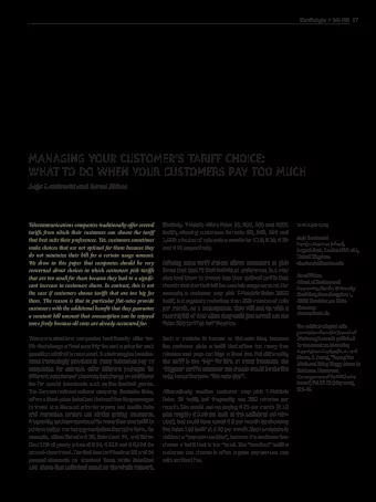 MANAGING YoUR CUSToMERS TARIFF CHoICE:  WHAT To Do WHEN YoUR CUSToMERS PAY Too MUCH  Anja