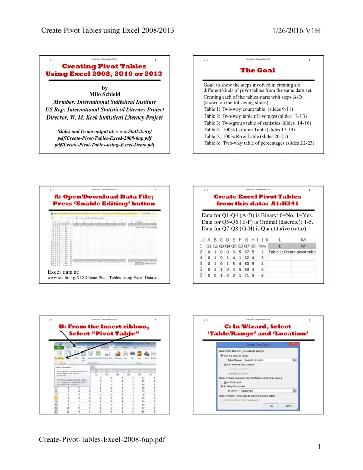 create pivot tables using excel 2008 2013 1 26 2016 v1h