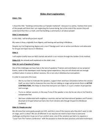 Slides short explanation:  Slide1: Title I chose this title  Building communities as if