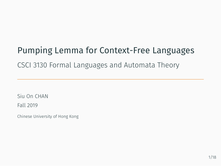 pumping lemma for context free languages