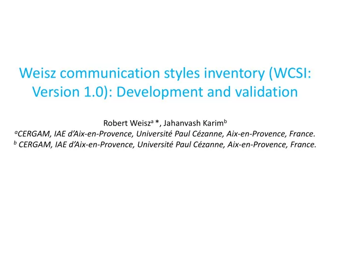 weisz communication styles inventory wcsi
