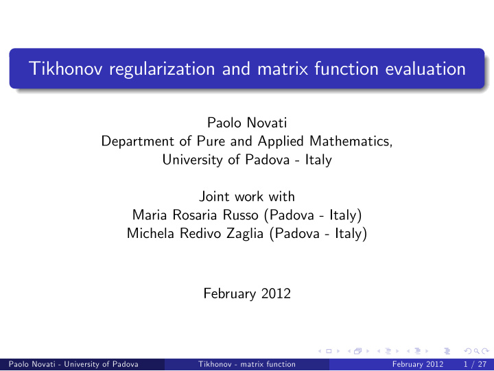tikhonov regularization and matrix function evaluation