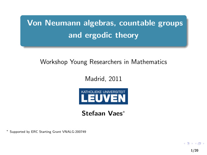 von neumann algebras countable groups and ergodic theory