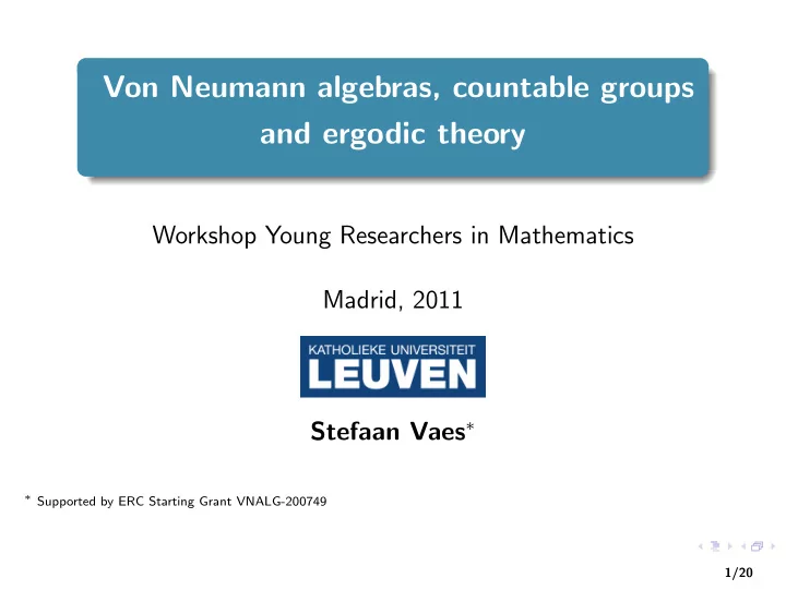 von neumann algebras countable groups and ergodic theory