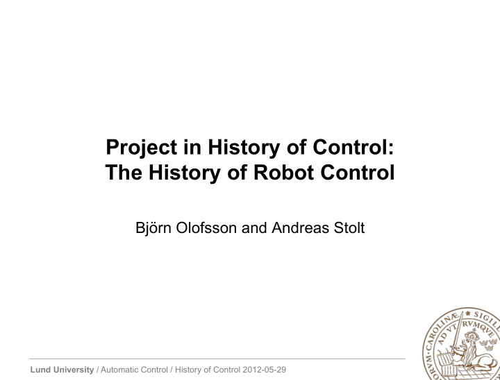 project in history of control the history of robot control
