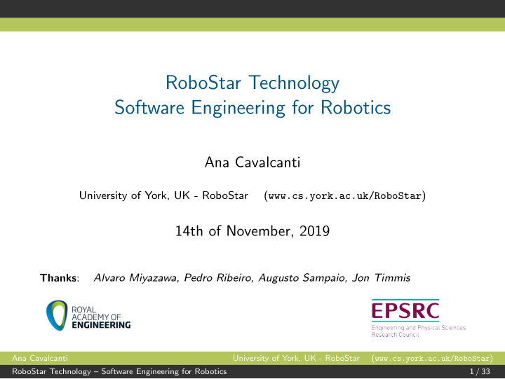 robostar technology software engineering for robotics