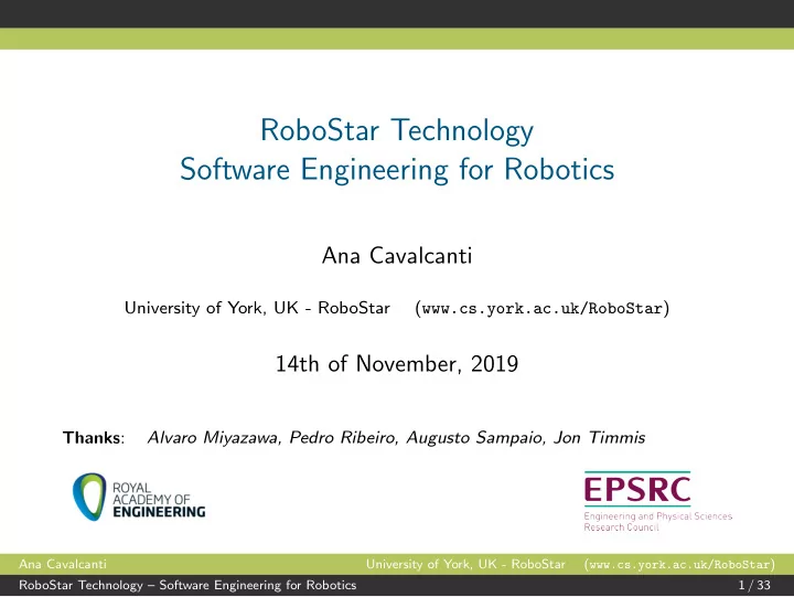 robostar technology software engineering for robotics