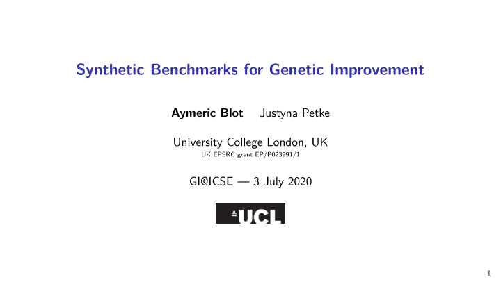 synthetic benchmarks for genetic improvement