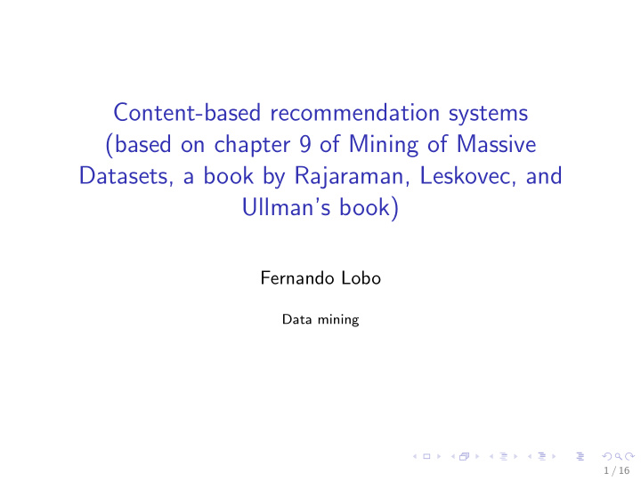 content based recommendation systems based on chapter 9