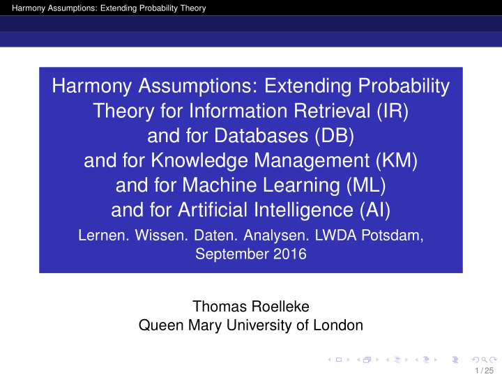 harmony assumptions extending probability theory for