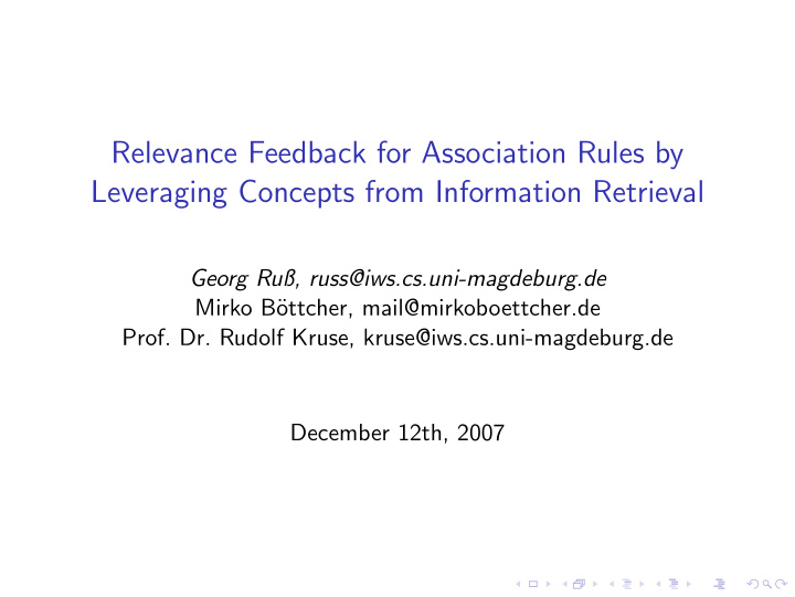 relevance feedback for association rules by leveraging