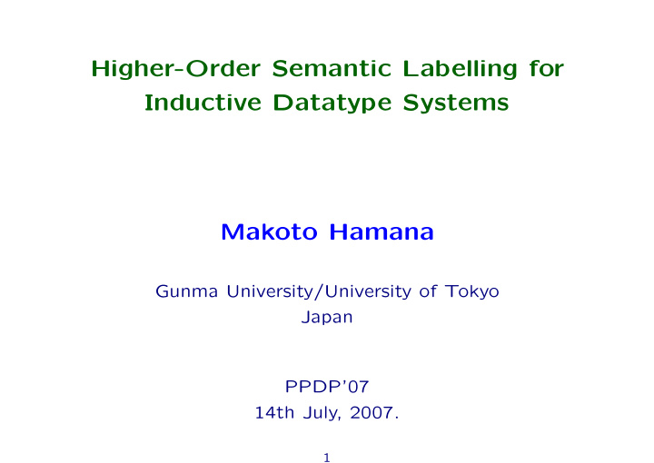 higher order semantic labelling for inductive datatype