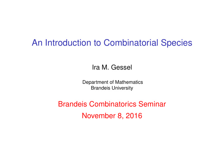 an introduction to combinatorial species