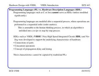 Hardware Design with VHDL  VHDL Introduction  ECE 443  Programming Languages (PL) vs. Hardware