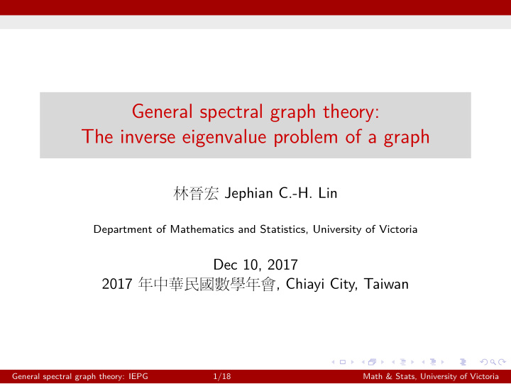 general spectral graph theory the inverse eigenvalue