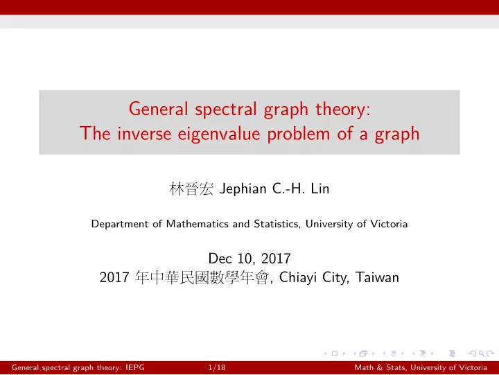 general spectral graph theory the inverse eigenvalue