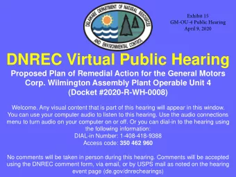 DNREC Virtual Public Hearing  Proposed Plan of Remedial Action for the General Motors  Corp.