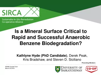 Rapid and Successful Anaerobic  Benzene Biodegradation? Kathlyne Hyde (PhD Candidate) , Derek Peak,
