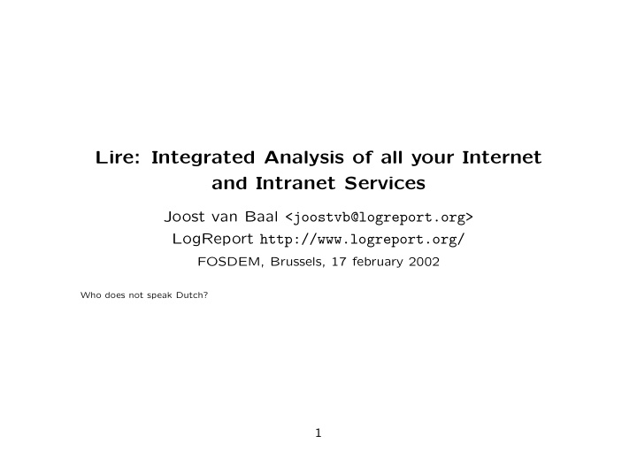 lire integrated analysis of all your internet and