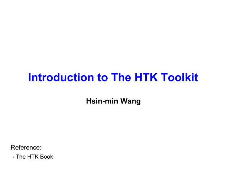 introduction to the htk toolkit