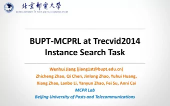 Instance Search Task  Wenhui Jiang (jiang1st@bupt.edu.cn)  Zhicheng Zhao, Qi Chen, Jinlong Zhao,