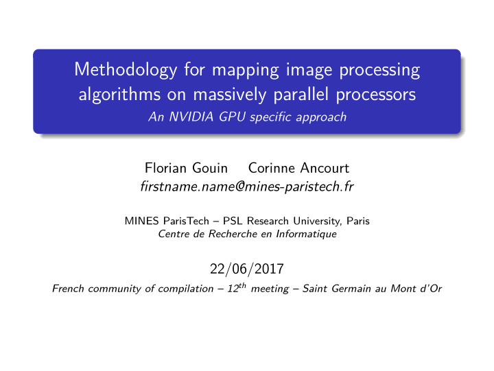 methodology for mapping image processing algorithms on