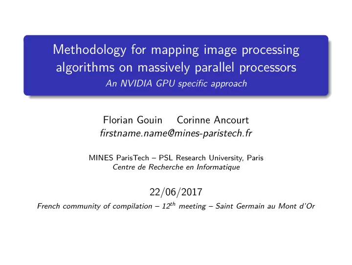 methodology for mapping image processing algorithms on