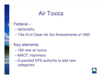 Air Toxics  Air Toxics  Federal   Federal   NESHAPs   Title III of Clean Air Act