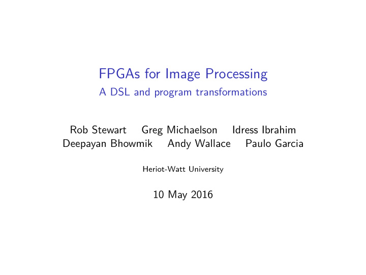fpgas for image processing