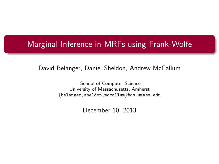 marginal inference in mrfs using frank wolfe
