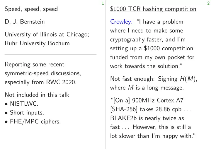 speed speed speed 1000 tcr hashing competition d j