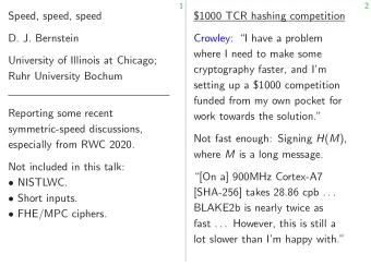 Speed, speed, speed  $1000 TCR hashing competition  D. J. Bernstein  Crowley: I have a problem