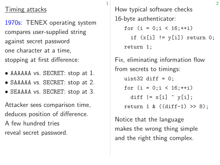 timing attacks how typical software checks 16 byte