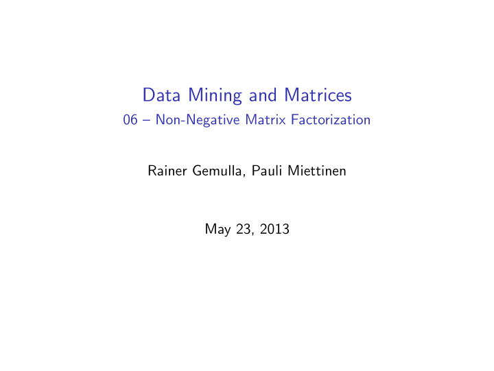 data mining and matrices