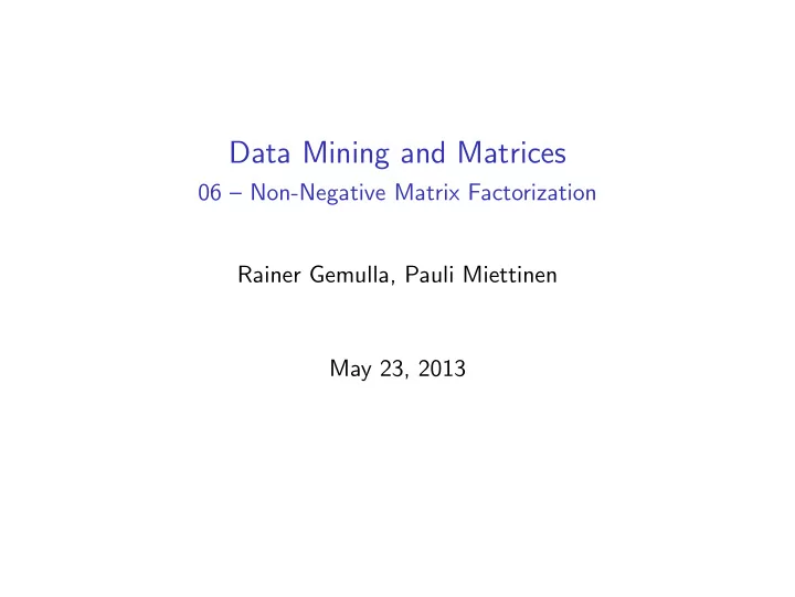 data mining and matrices