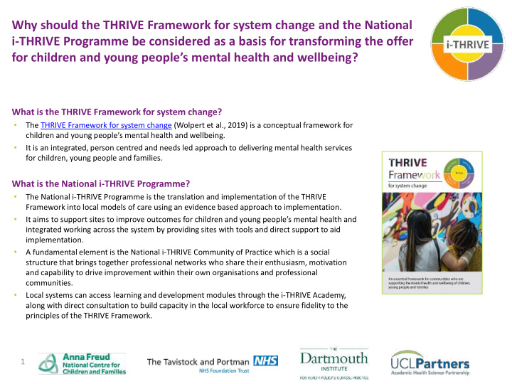 why should the thrive framework for system change and the