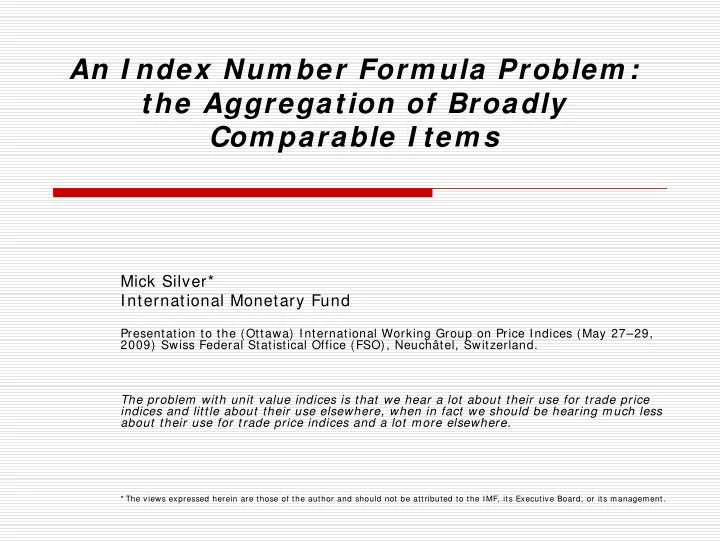 an i ndex num ber form ula problem the aggregation of