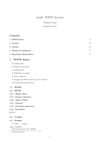 iLab2: WWW Security Johannes Naab   &lt;2019-03-15 Fri&gt;  Contents  1  WWW Basics  1  2