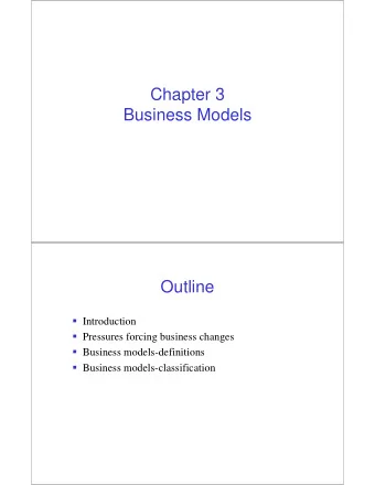 Chapter 3  Business Models  Outline  Outline  Introduction  I t  d  ti  Pressures forcing