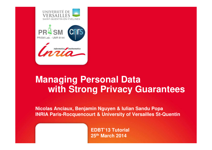 managing personal data with strong privacy guarantees