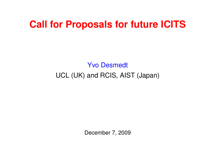 call for proposals for future icits