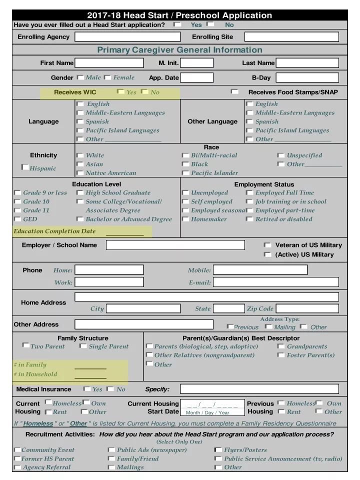 2017 18 head start preschool application